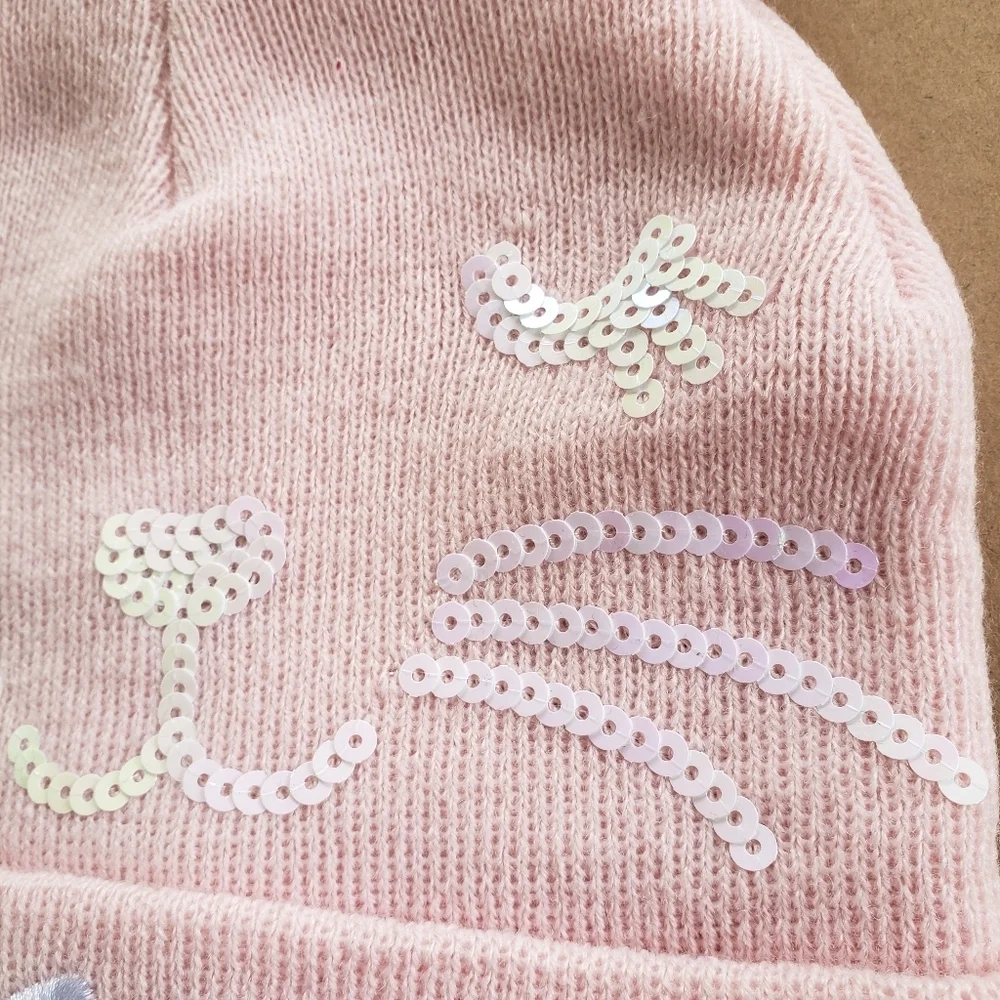 NEW GUESS Pink Cat Sequin Girls Beanie